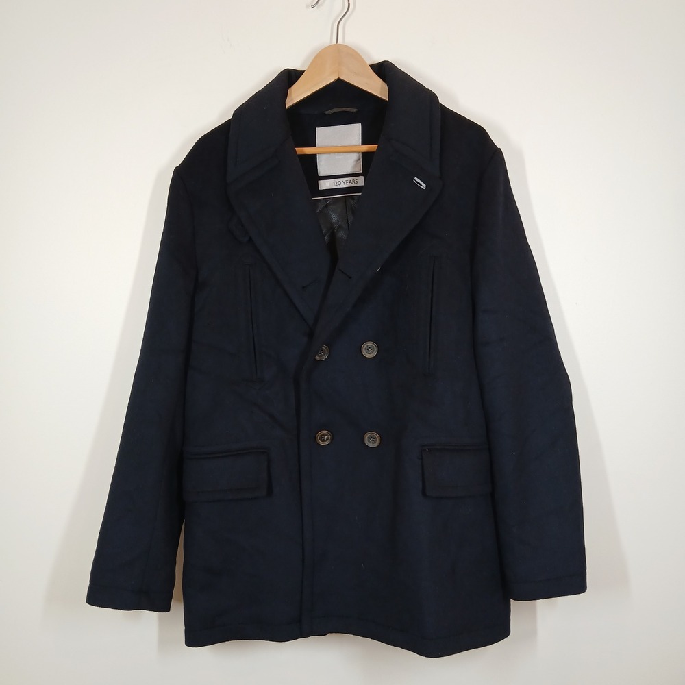 Hickey Freeman Peacoat Men Medium Navy Blue Wool Blend Double Breasted Classic